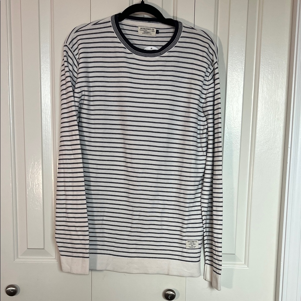Striped Long Sleeve Men's Shirt Jack and Jones crew neck long cozy sweatshirt